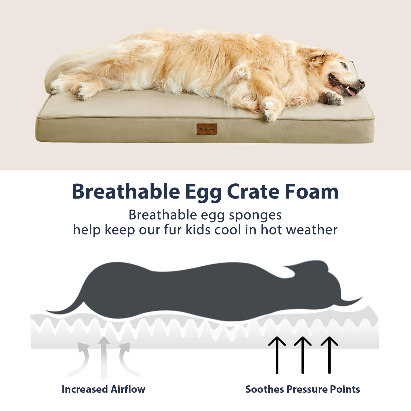 Bfpethome Outdoor Dog Bed For Large Dogs, Waterproof, Orthopedic With Removable Washable Cover, Egg Crate Foam Mat. (42 X 30In,