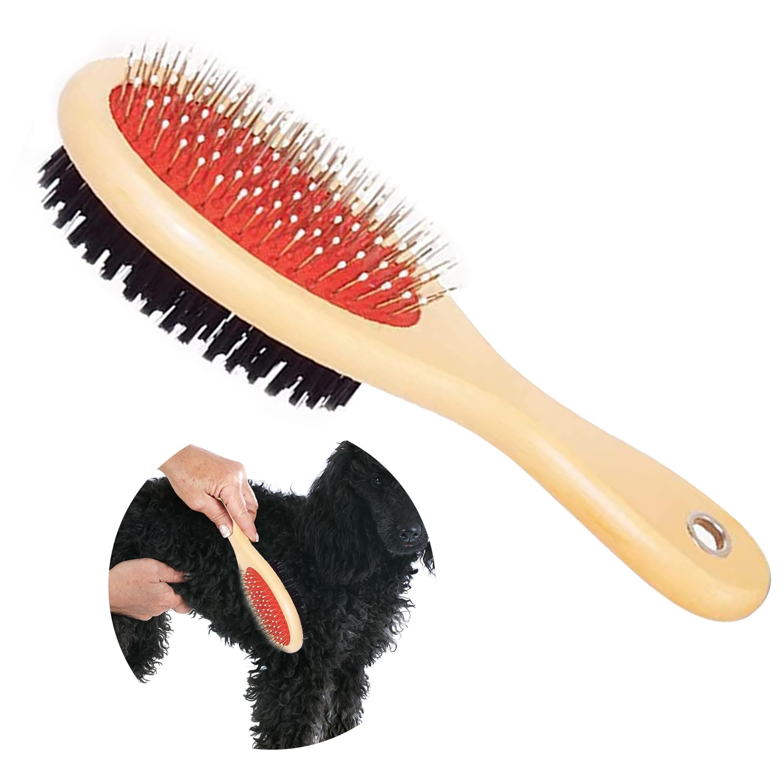 Rvpaws 2 In 1 DoubleSided Round Shape Hard Bristle Long And Short Hair Wooden Handle Grooming Hair Brush Ideall Fur Shedding Gr