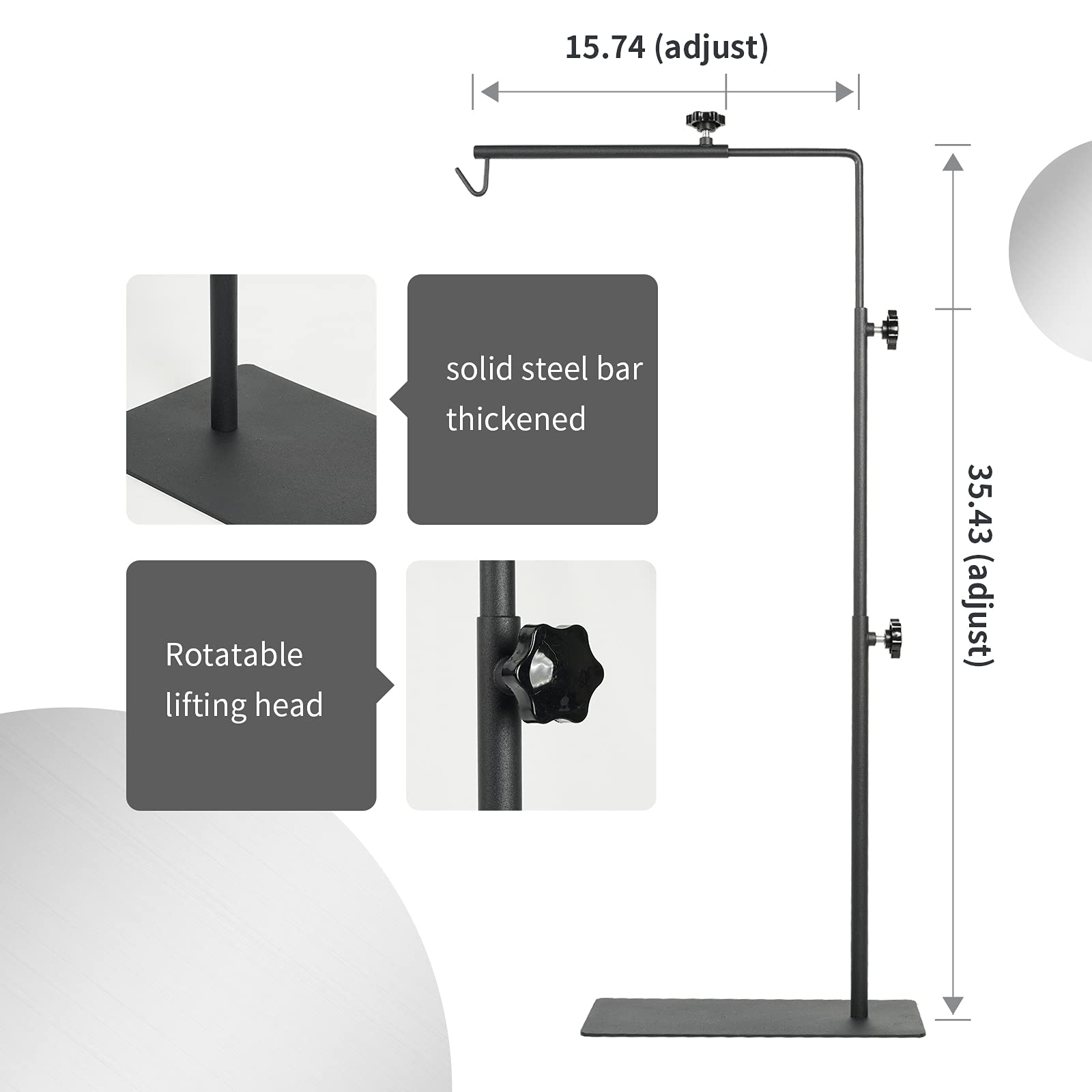 BETAZOOER Adjustable Metal Reptile Lamp Stand for Terrarium - Large, Light Black, Model Rhls037