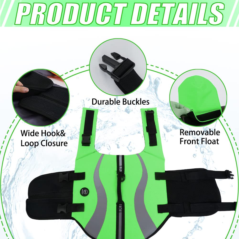 Emust Life Preserver For Dogs, Lightweight Small/Medium/Large, Xl Life Jacket For Swimming/Boat, Green