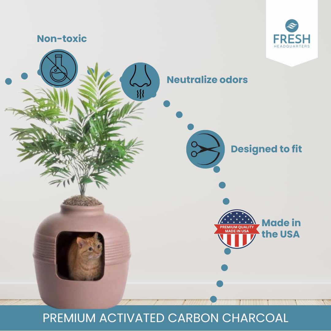 4 Pack Activated Carbon Odor Reducing Filter Replacements Compatible with Hidden Cat Litter Planters - Active Natural Charcoal F