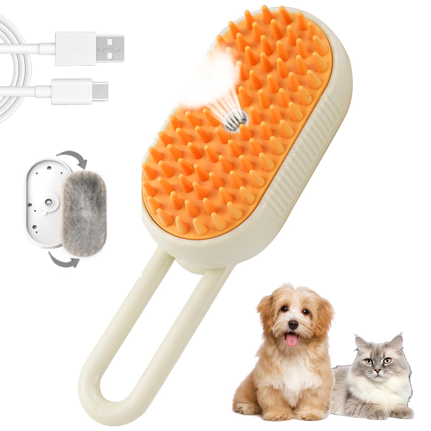 Tukloz Cat Steam Brush  3 In 1 Cat Steamy Brush, Steamy Silicone Massage Grooming Brush For Cat And Dog, Steamer Brush For Mass