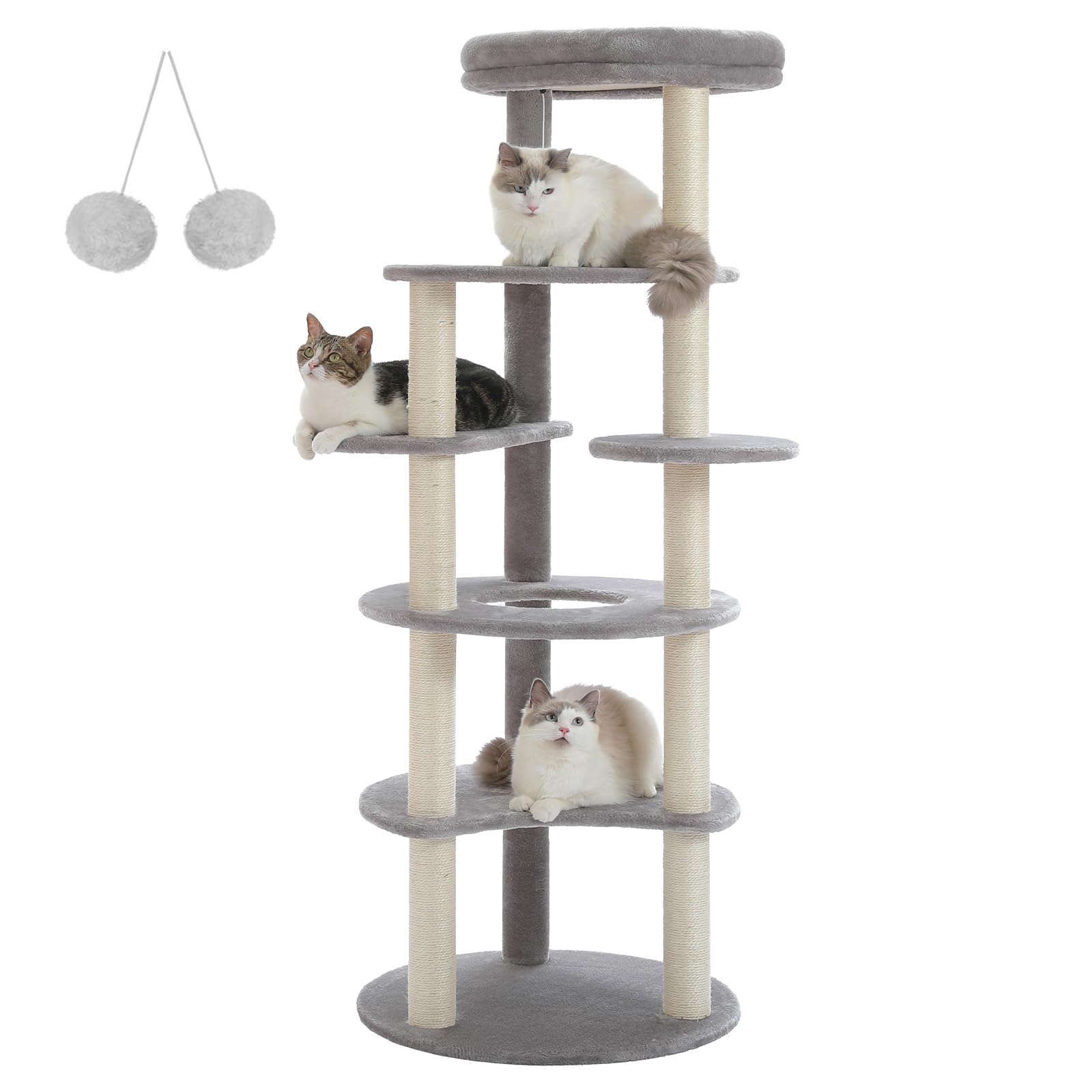 Petepela 61'' Cat Tree For Indoor Cats, [6-Levels] Cat Climbing Tower With 9 Sisal Scratching Posts And Replaceable Dangling Bal