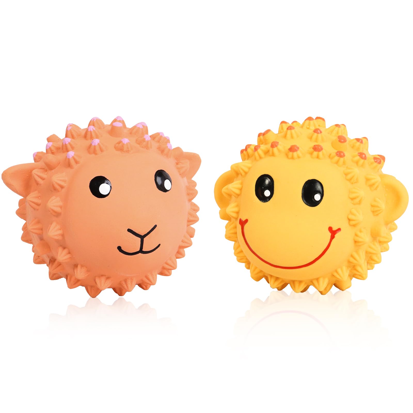 Schitec Squeaky Dog Toys, 3'' Interactive Latex Squeak Fetch Play Animal Balls, [2 Pack] Spiky Soft Rubber Puppy Teeth Clean Pet