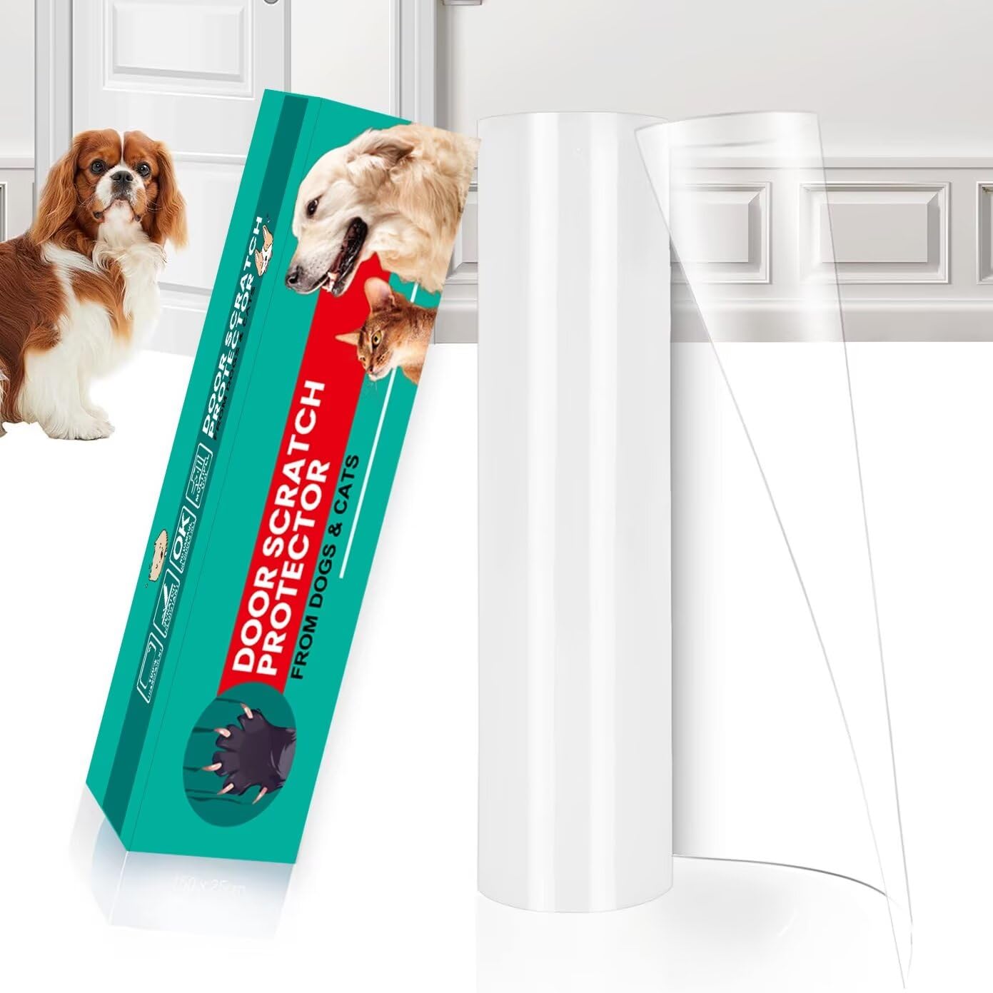 FTSTC Door Protector from Dog Scratching, Clear Heavy Duty Flexible Door Claw Shield, Anti-Scratch Guard for Furniture, Window,