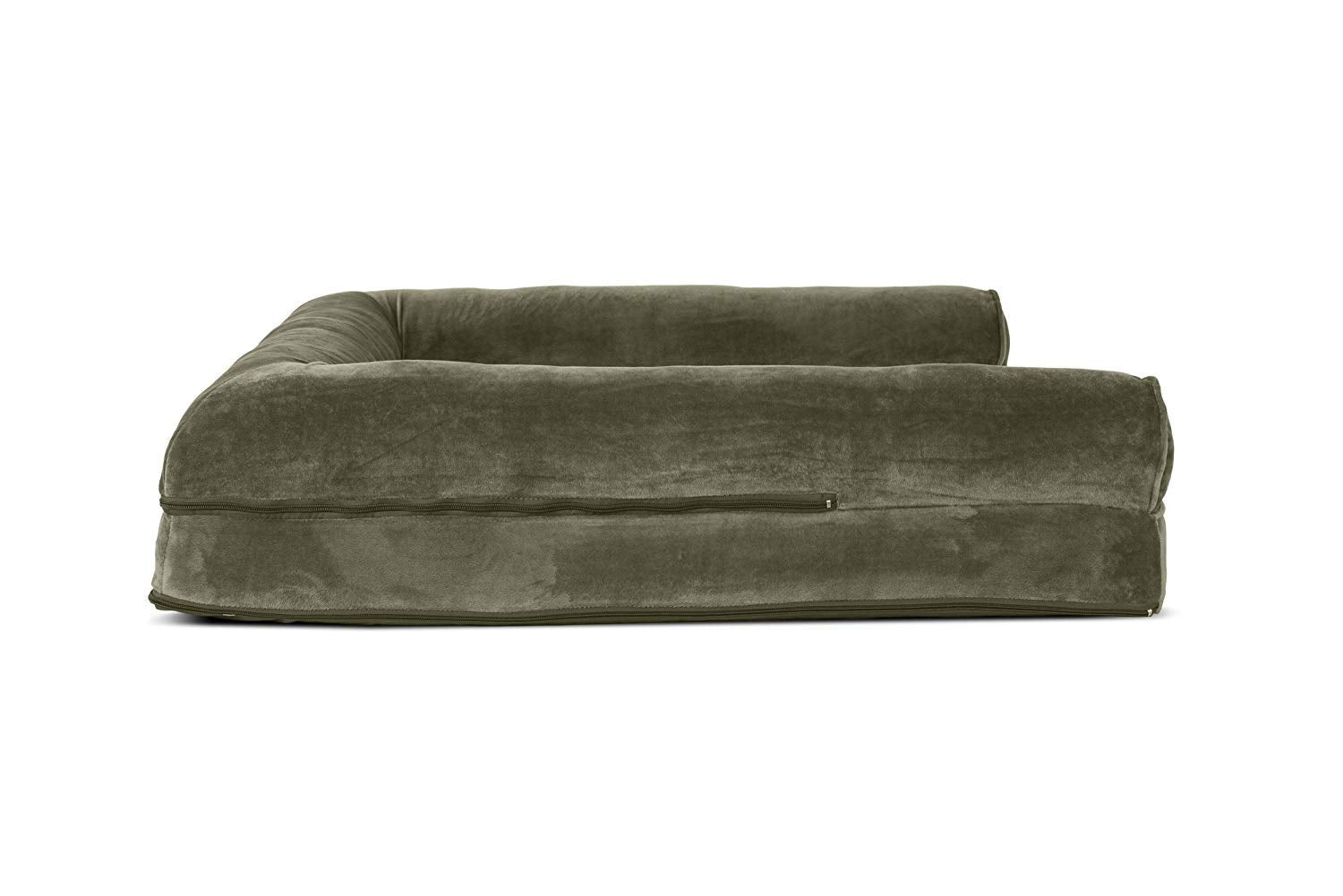 Furhaven Orthopedic Dog Bed For Large Dogs W/ Removable Bolsters & Washable Cover, For Dogs Up To 95 Lbs - Faux Fur & Velvet Sofa - Dark Sage, Jumbo/Xl