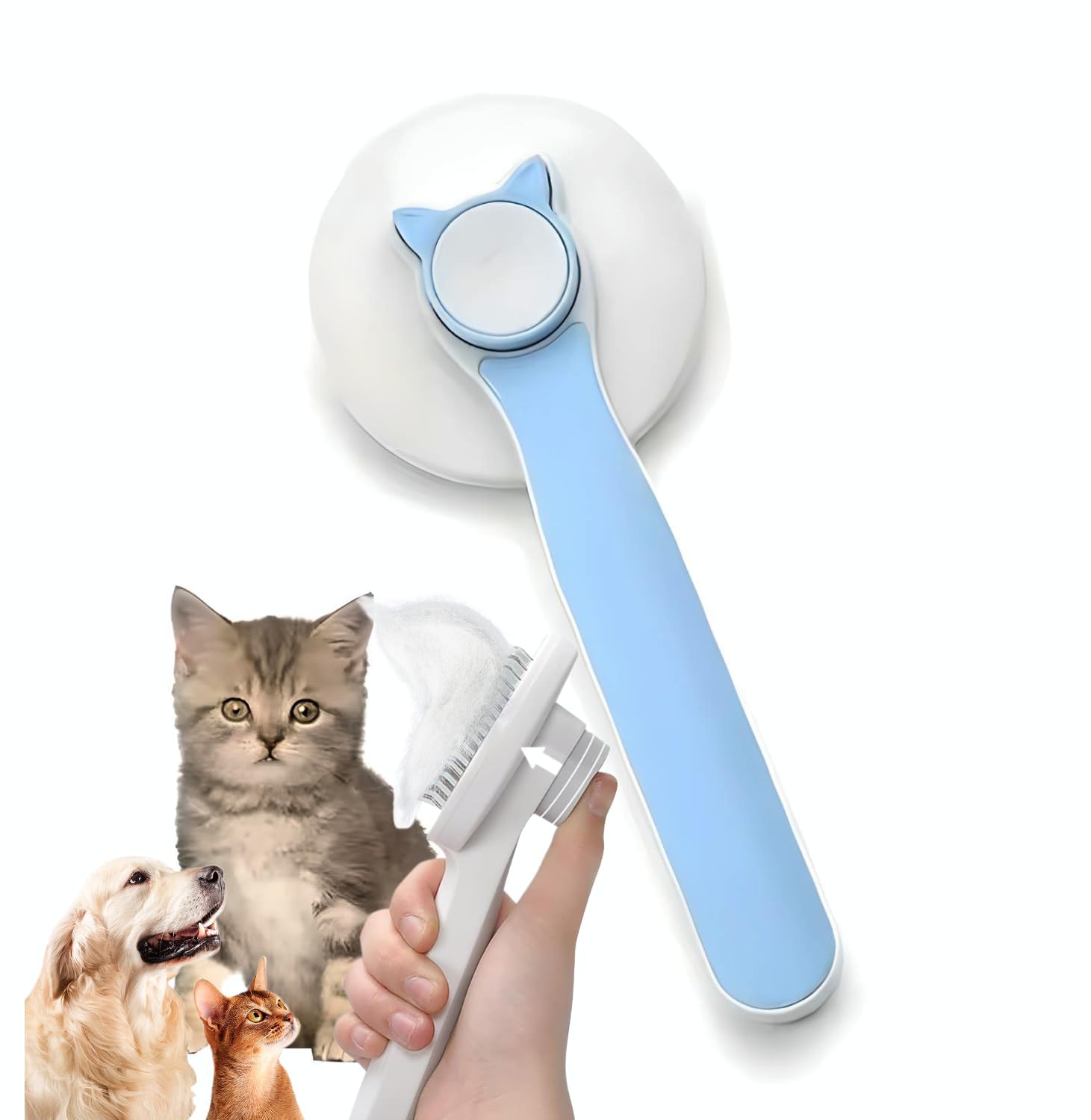 Petvogue Grooming & Cleaning Thin Slicker Brush For Dogs & Cats | Self Clean Brush For Shedding | Gently Removes Loose Undercoat