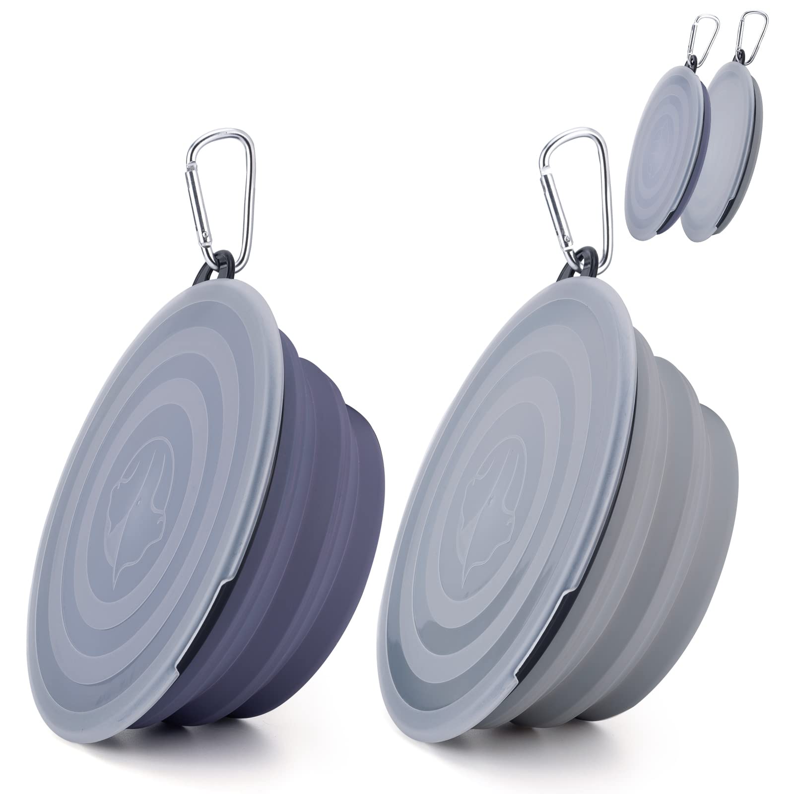 Slson Dog Bowls Pet Collapsible Bowl With Cover Lids,2 Pack Dog Travel Bowls Portable Foldable Cat Water Dish Bowl For Pets Walking Parking Camping (Taro Purple And Concrete Gray, Large)