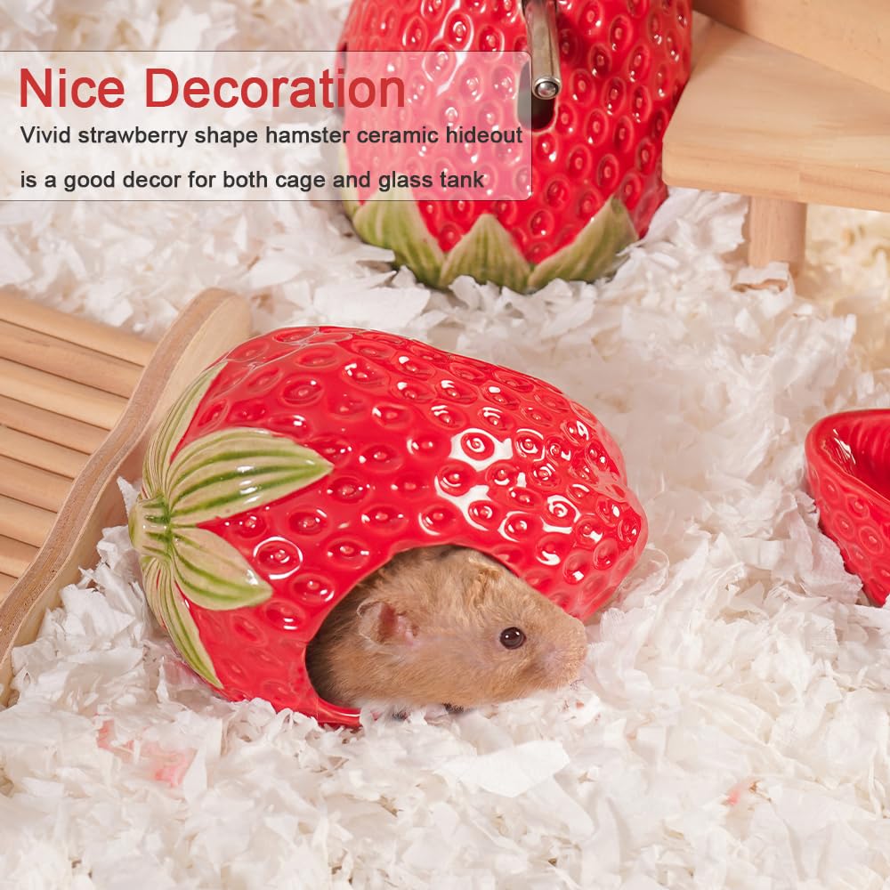 Zhilishu Ceramic Hamster Hideout, Strawberry Hamster House and Habitat, Syrian Hamster Hideout Decor Cool Bed for All Season Ger