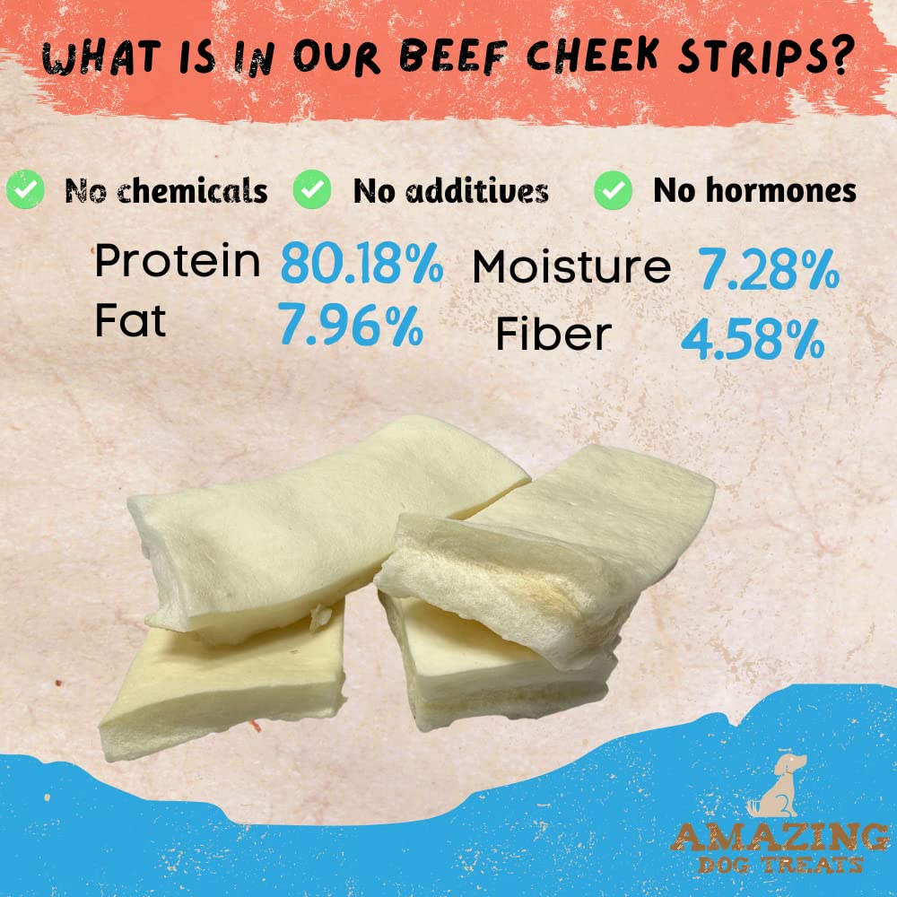 Amazing Dog Treats - Beef Cheek Strips Premium Dog Chew (10 Inch - 5 Pack) - NO Odor - Thick Cut - Rawhide Alternative - Beef Ch