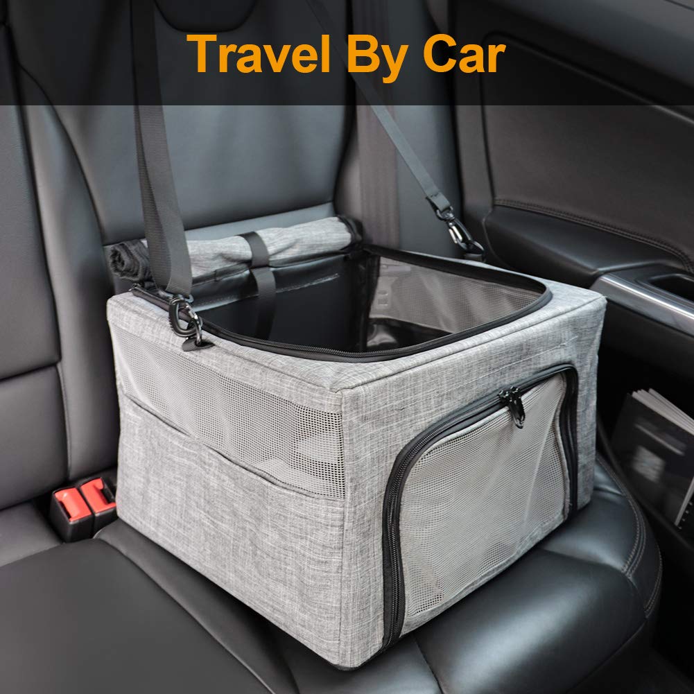Beelike Collapsible Dog Cat Car Seat, Metal Frame Puppy Carrier For Small Medium Dog Pet Up To 15 Lbs