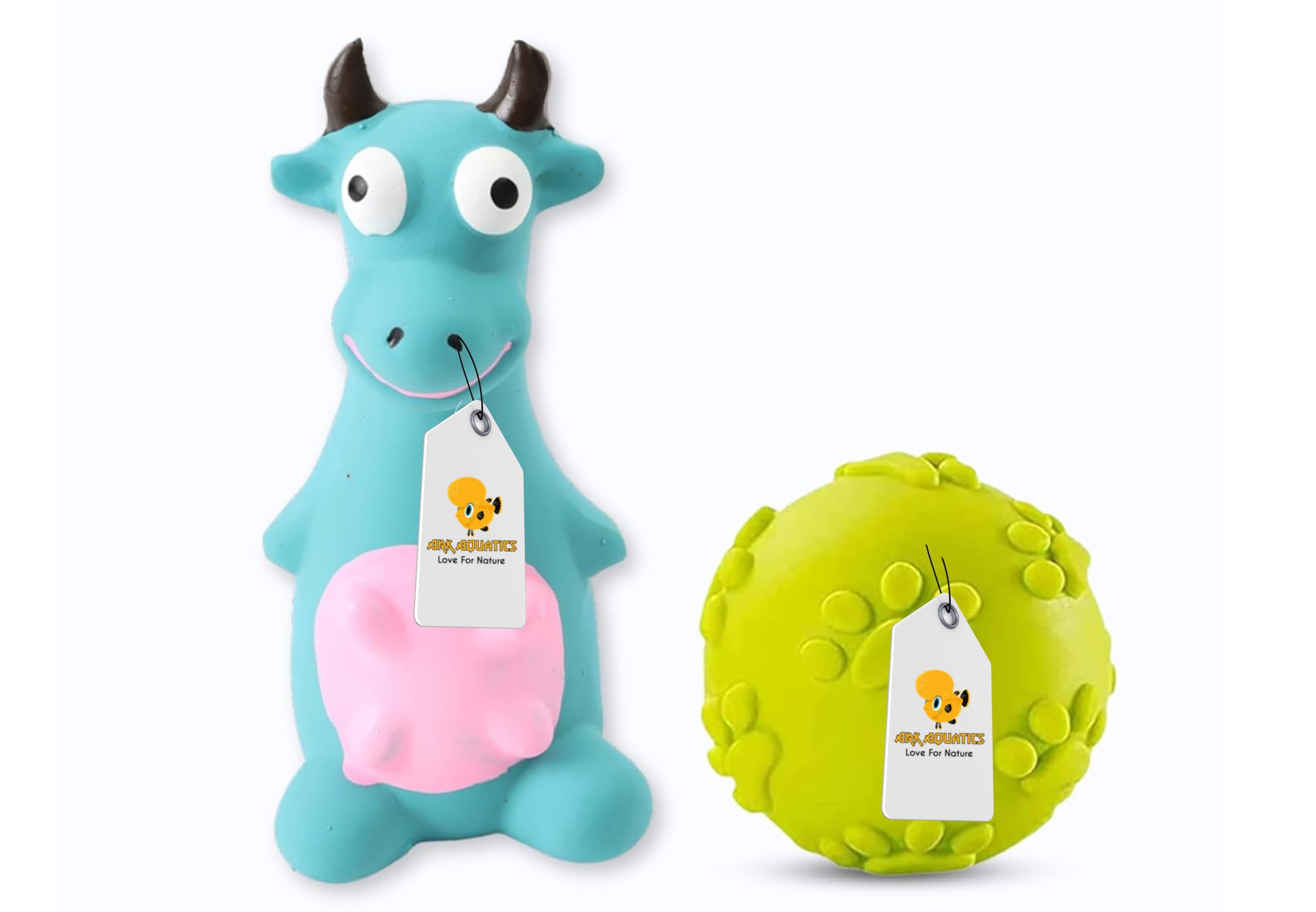 Ark Aquatics 2In1 Combo Of Latex Squeaky Sound Chew Toy  (Blue Bull And Claw Ball) For Small Dogs & Puppies | Interactive Non