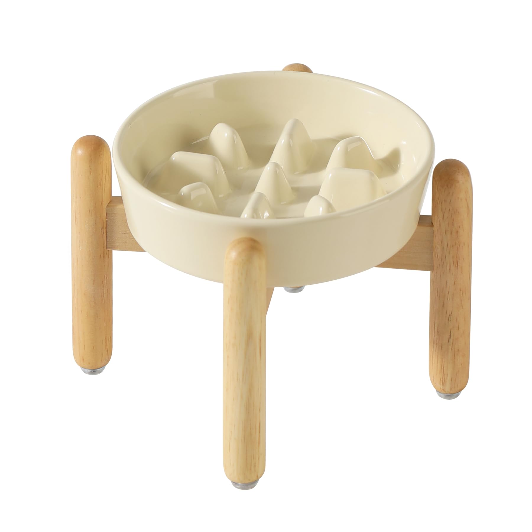 Havniva Ceramic 1.2 Cup Dog Raised Slow Feeder Set, Elevated Bowl with Wooden Stand for Medium and Small Dog, 7.3inch Slow Feede