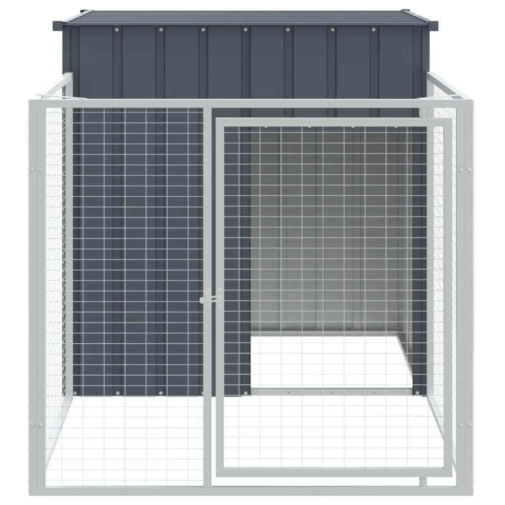 vidaXL - Dog House with Extended Run in Anthracite Color, Sturdy Galvanized Steel Construction, Ample Space, Mesh Design for Ventilation, Weather-Resistant Roof