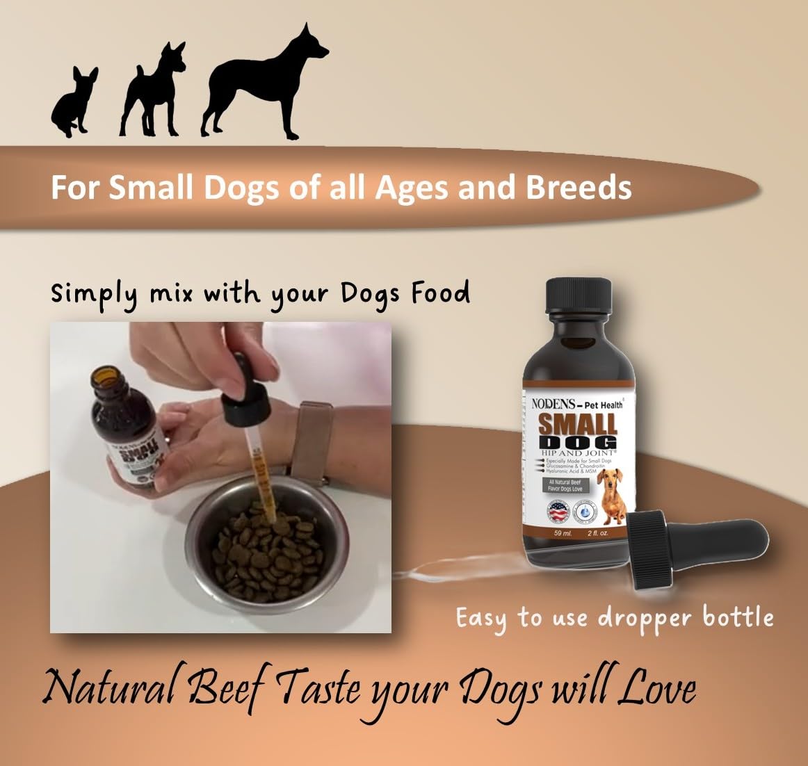 NODENS Small Dog Hip & Joint Liquid Glucosamine with Chondroitin & MSM - 2 fl oz Joint Supplement for Dog Flexibility