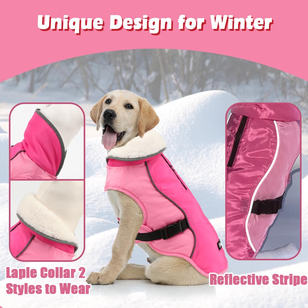 EMUST Winter Jacket for Medium Dogs, Cozy Windproof Vest for Cold Weather, Solid Color, New Pink, M