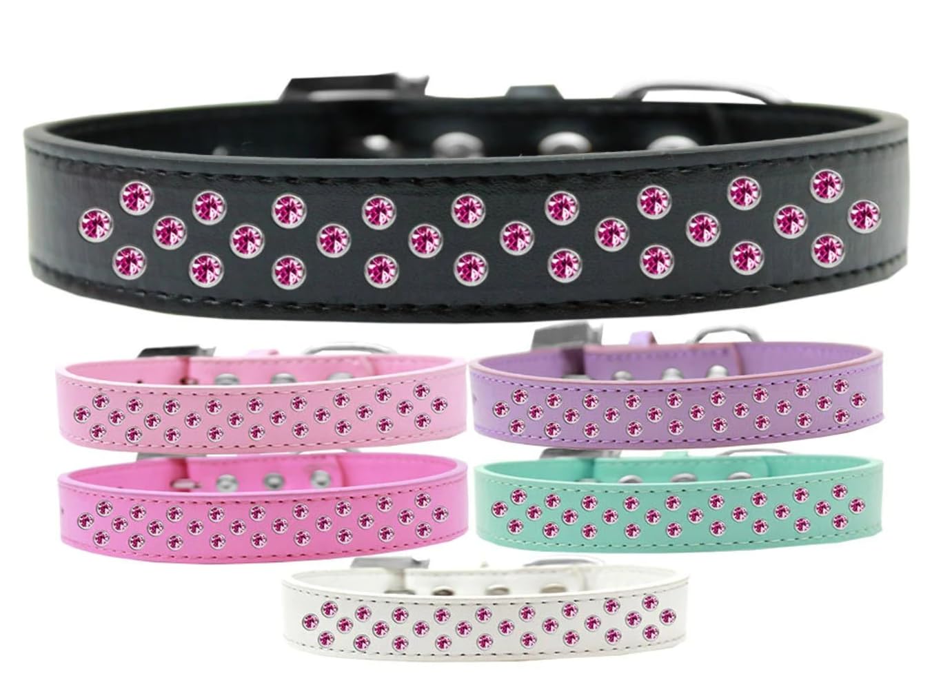 Dog, Puppy & Pet Fashion Collar, Bright Pink Crystal Rimsets Sprinkles White 20