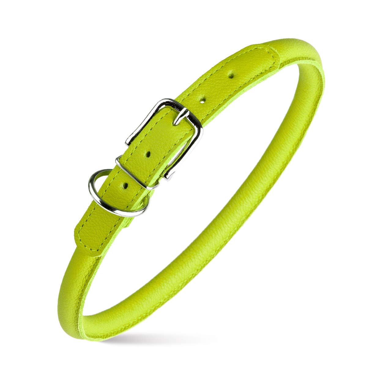 Dogline Soft And Padded Rolled Round Leather Collar For Dogs W1/4'' - L10''-13'', Green