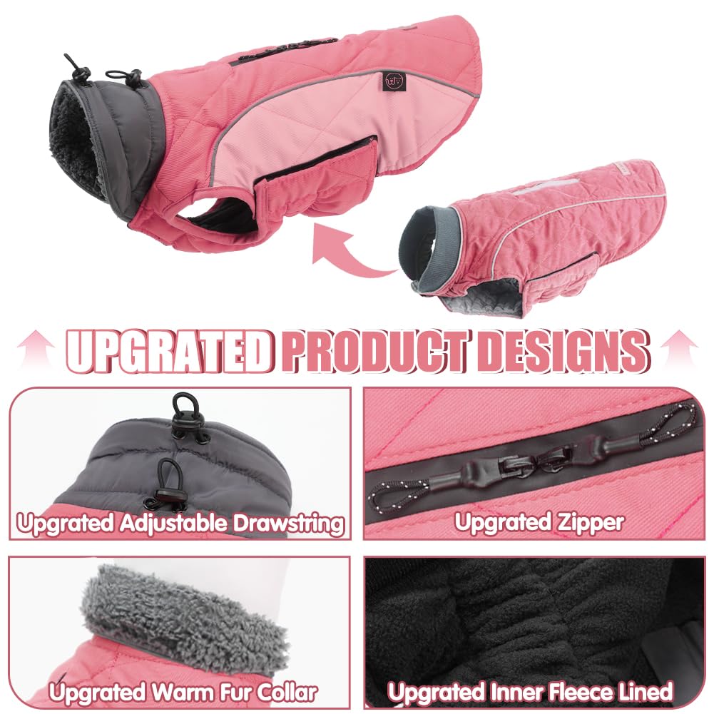 Emust Winter Dog Coats, Fleece Dog Apparel For Cold Weather, British Style Windproof Warm, Mix-Pink, Xs