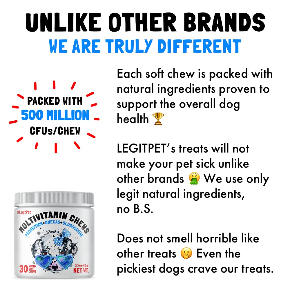Dog Vitamins - 30 Multivitamins Chews w/Glucosamine Chondroitin, Probiotics Digestive Enzymes and Omegas - Supplement for Overal