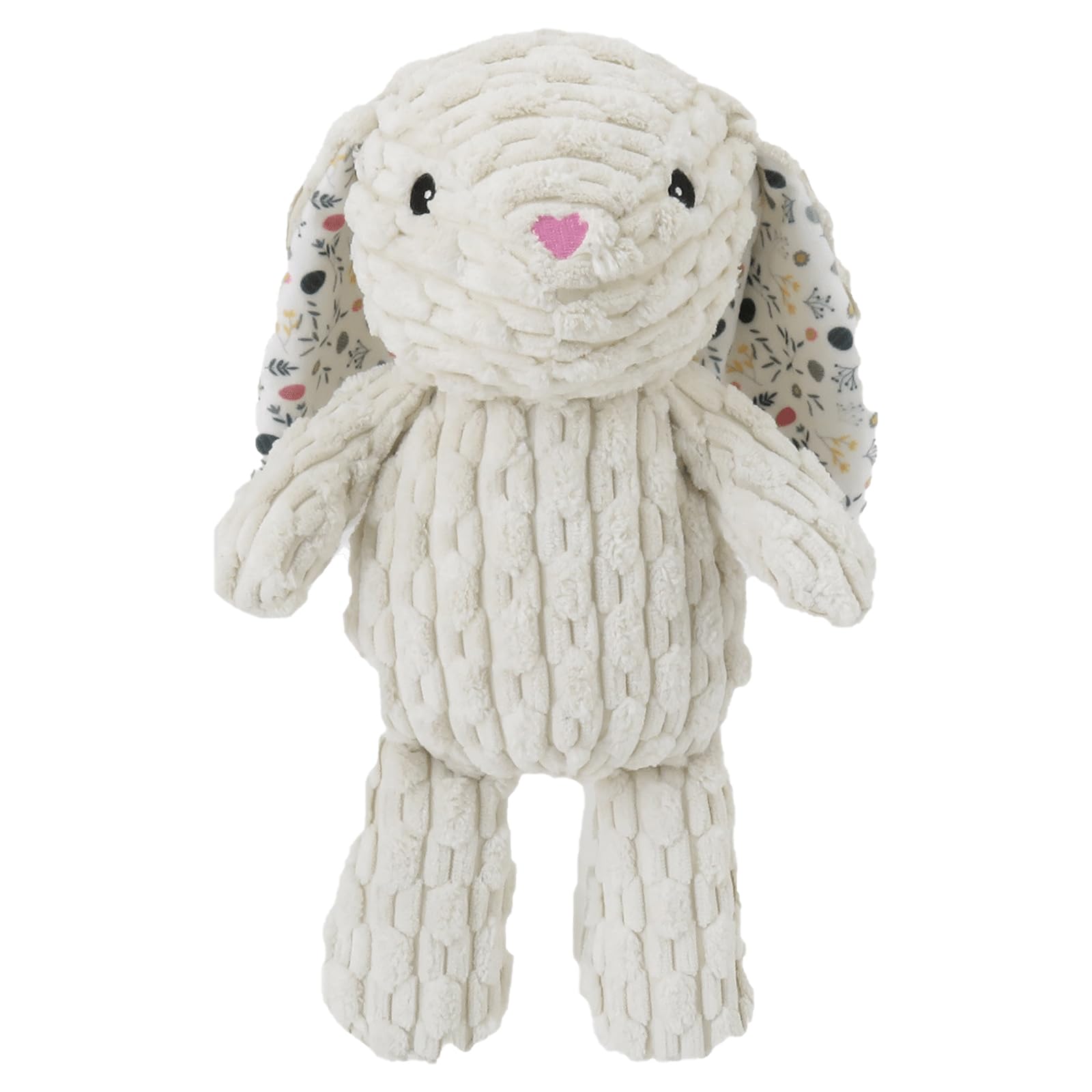 Linzy Plush Floral Bunny Dog Toy, Soft Squeaky Chew Toy for Small Medium Large Dogs, White, Interactive Pet Toy, 12 Inch