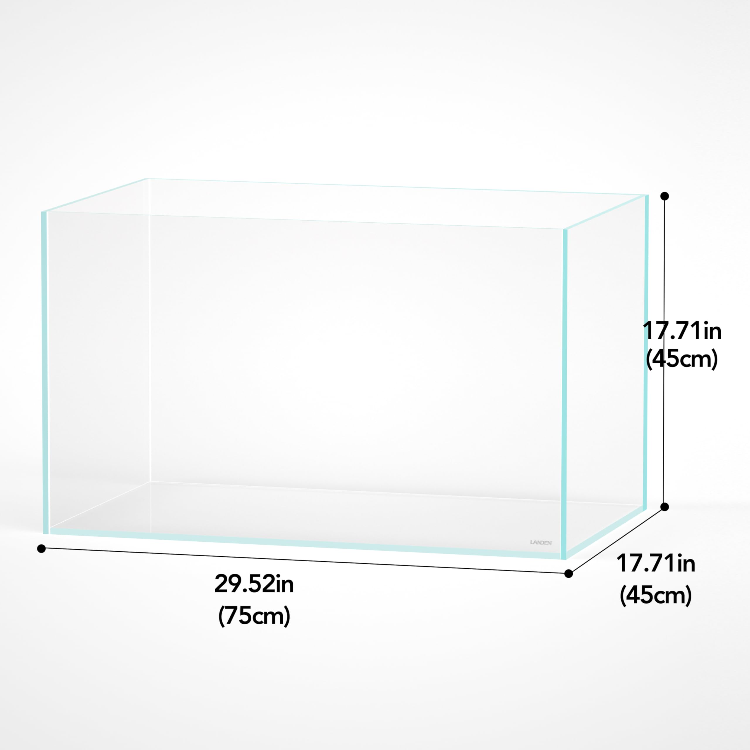 LANDEN 75H 37 Gallon Rimless Low Iron Aquarium Tank, W29.5  D17.7  H17.7 in(75x45x45cm) 8mm Thickness with Black Nano Foam Level