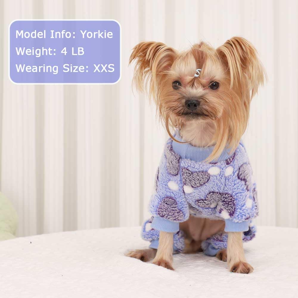 Sebaoyu Dog Sweater For Small Fleece Pajamas Girl Boy Warm Love Pet Clothes Puppy Winter Cute Tiny Outfit Pjs 4 Legs Jumpsuit Yo