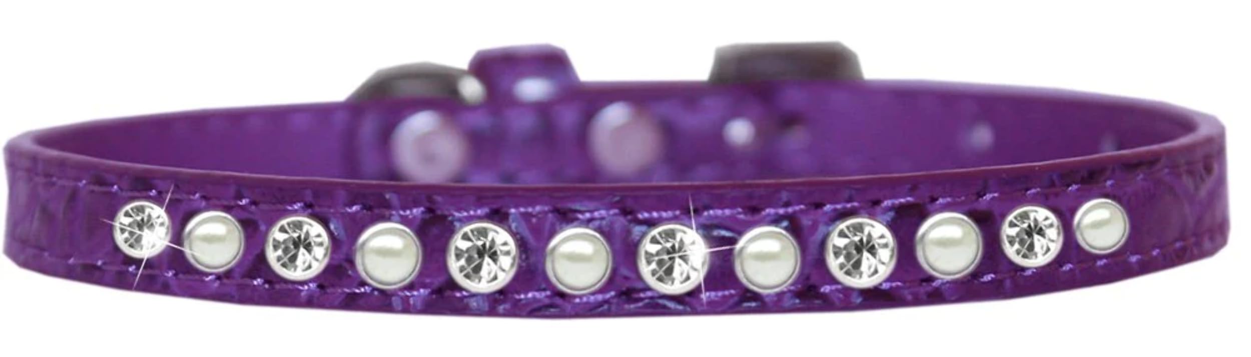Dog, Puppy and Pet Designer Croc Collar, "One Row Pearl & Clear Crystals Rimsets" Yellow 12