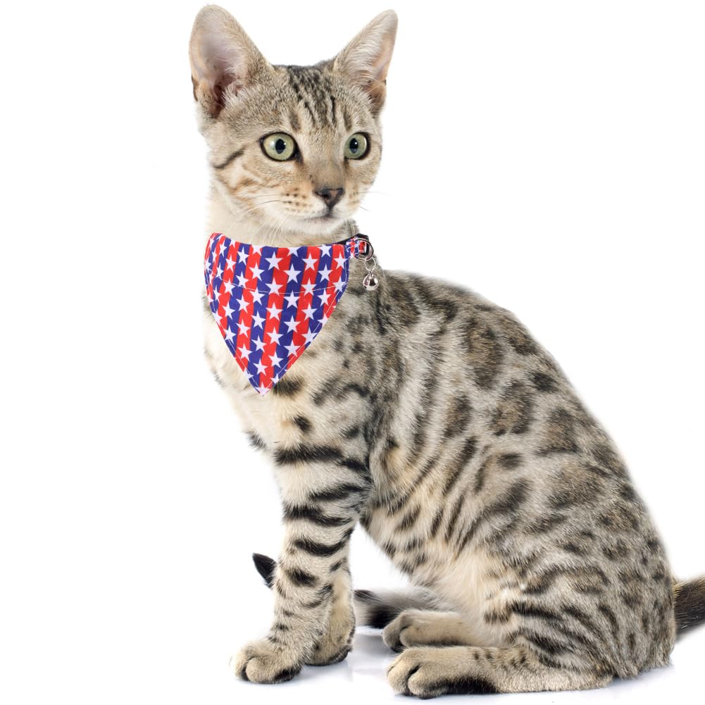 Lamphyface American Flag Cat Collar With Bell Bandana Star Adjustable 4Th Of July Breakaway Cat Kitten Collars For Independence