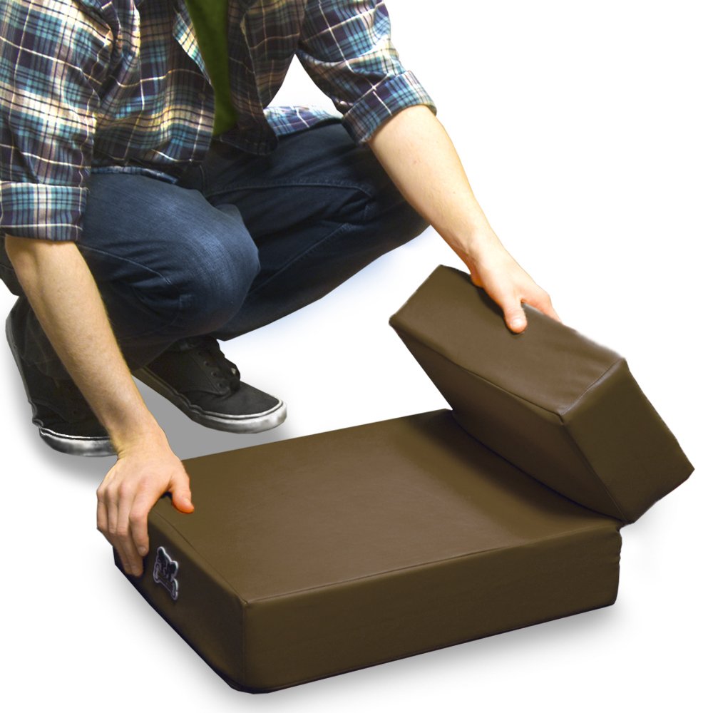 Weebo Pets Folding Leather Pet Stairs - Smooth Steps, Brown, Model Wee-5666