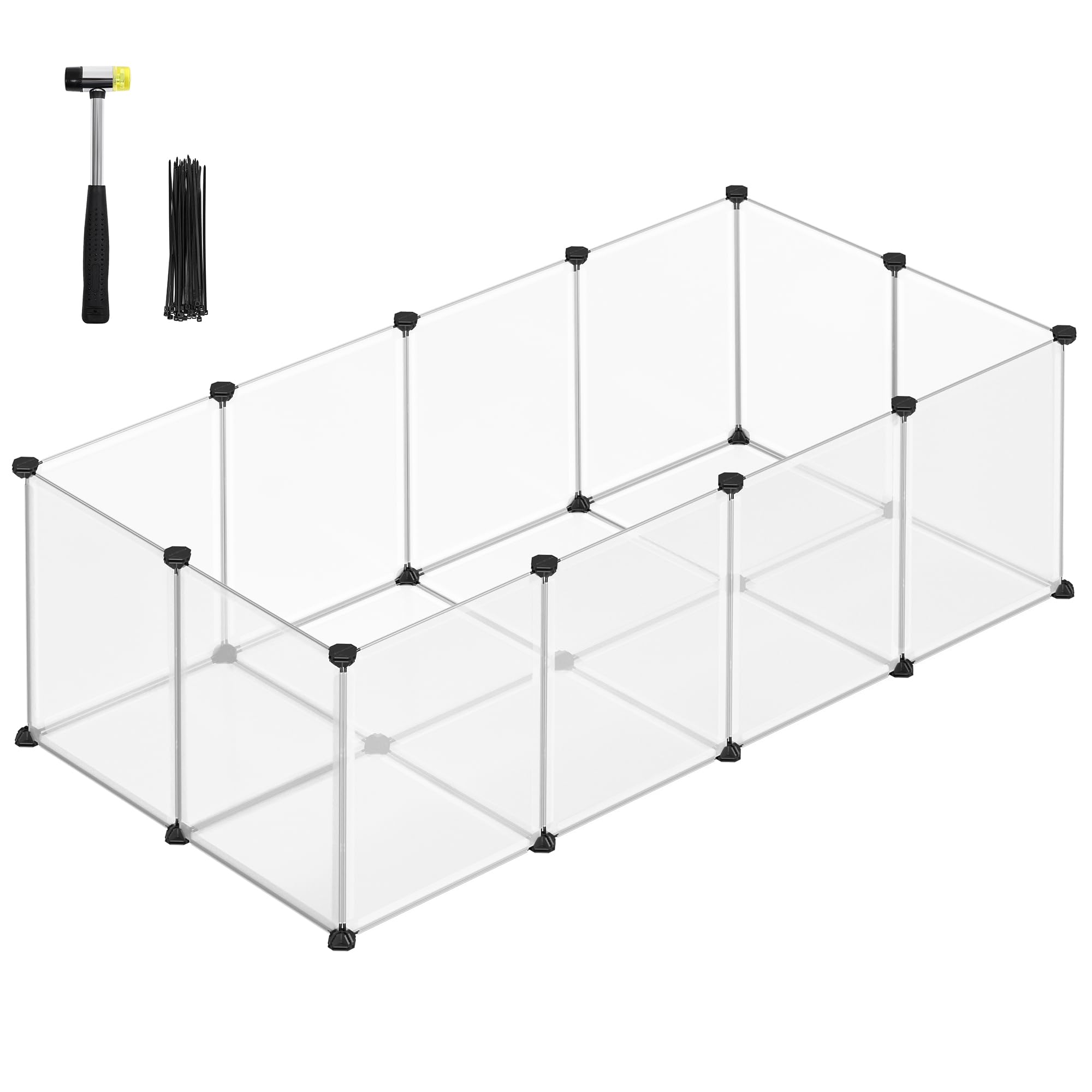 Songmics Pet Playpen With Floor, Small Animal Pen, Pet Fence Indoor, Diy Plastic Enclosure For Hamsters, Rabbits, Hedgehogs, Ferrets, 56.3 X 28.7 X 18.1 Inches, White Ulpc02W