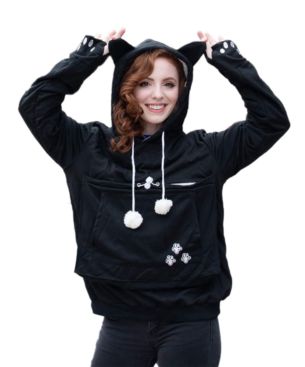 Alyc Unisex Hoodies Pet Holder Cat Dog Large Pouch Carriers Pullover With Cat Printing Sweatshirt (Black-Classic Version, Xl)