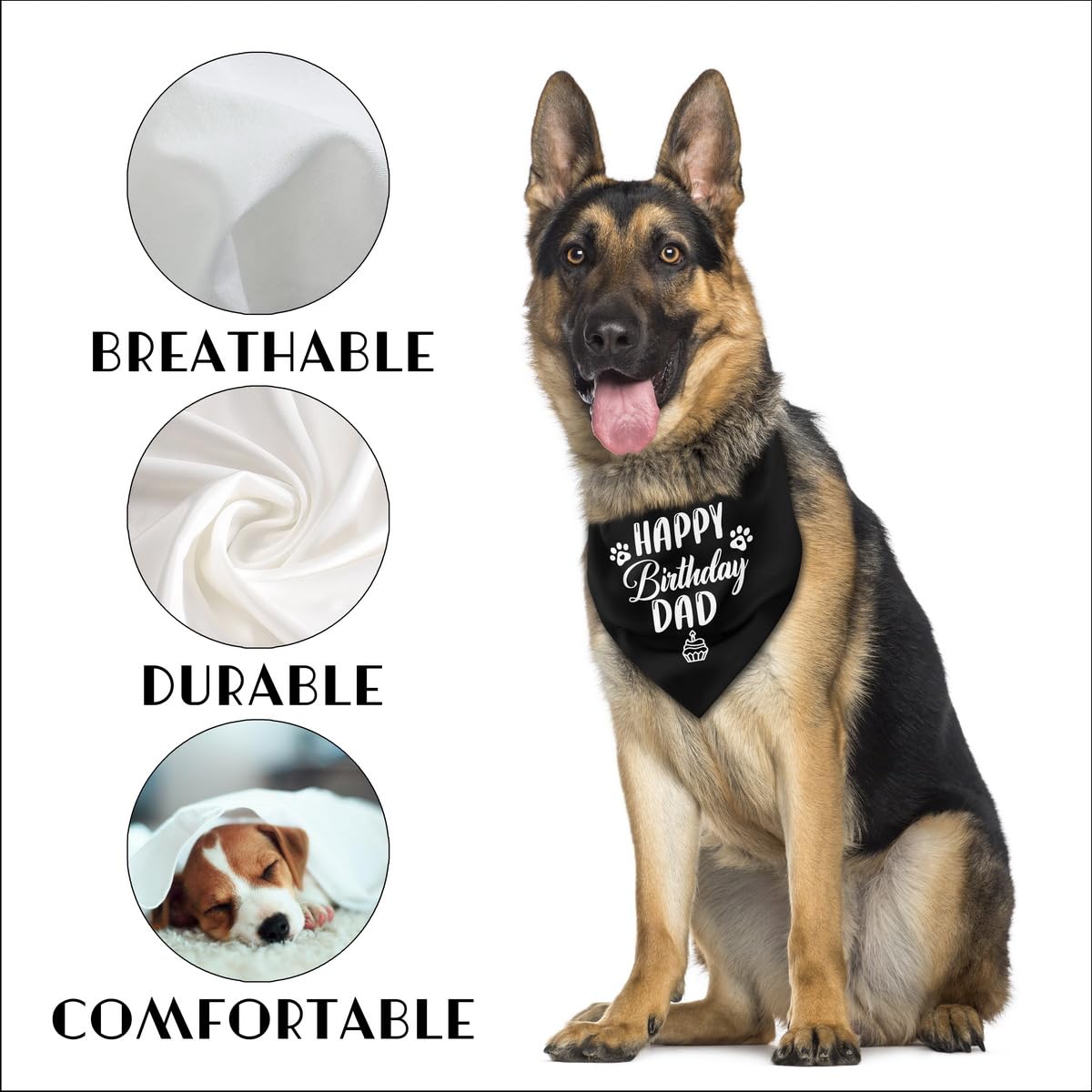 K31 Happy Birthday Dad Dog Bandana - Classical Black Printing, Pet Scarf Accessory Gift For Dad'S Birthday Party