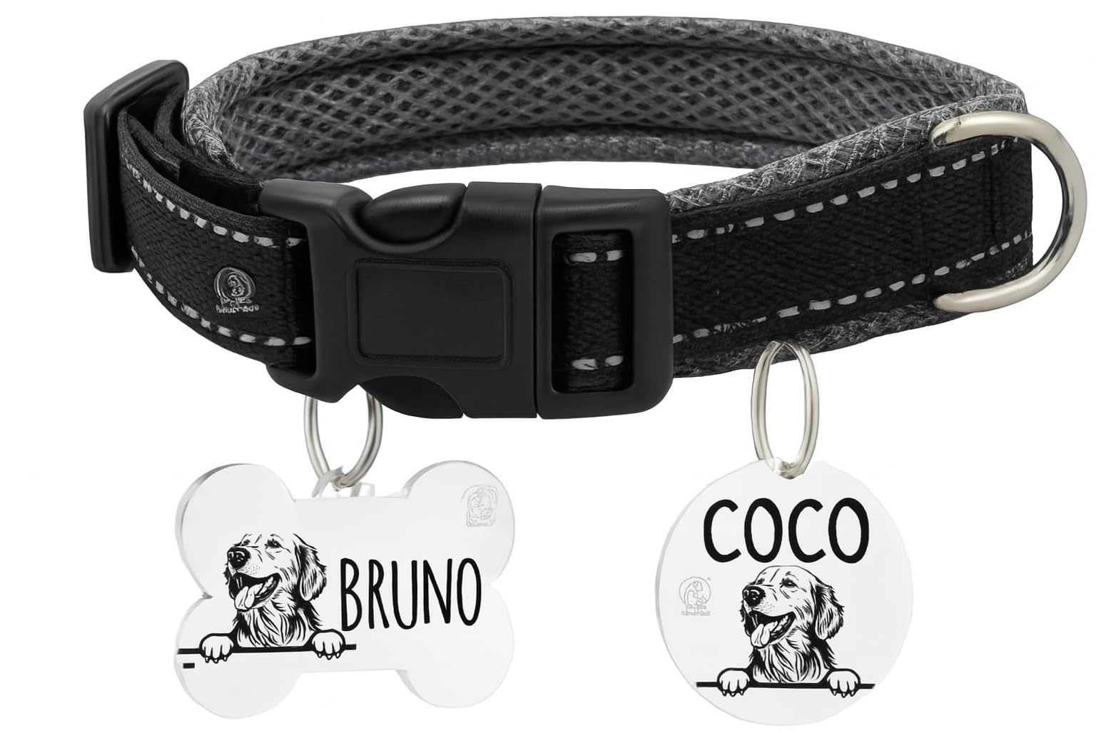 Pawpro Handmade Reflective Dog Collar For Pets Customizable Tag  Adjustable Nylon Collar With Breathable Mesh Padding, Night Sa