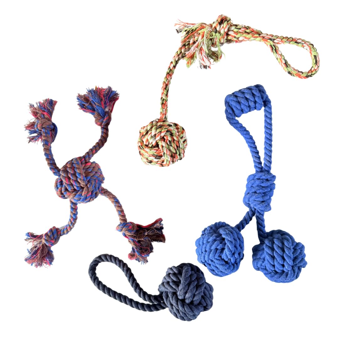 Healing Leaf 100% DogS Cotton Rope Toy Combo Of 4| Chewing Teething Fetching Durable Toys For Puppies And Small To Large Size D
