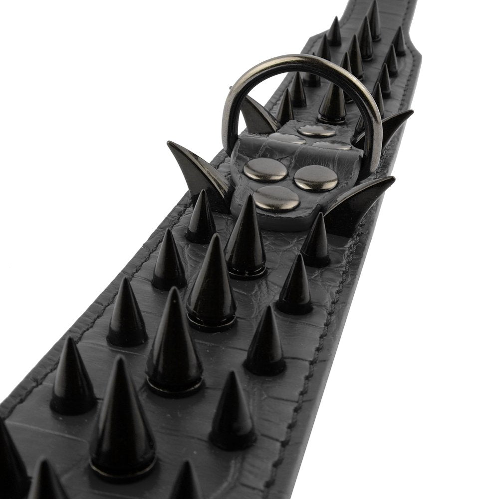 Berry Pet Sharp Spiked Studded Dog Collar - Stylish Leather Dog Collars - 2 Inch In Width Fit For Medium & Large Dogs - Such As Pitbull Mastiff - Black Rivets & Black Leather,21-24'