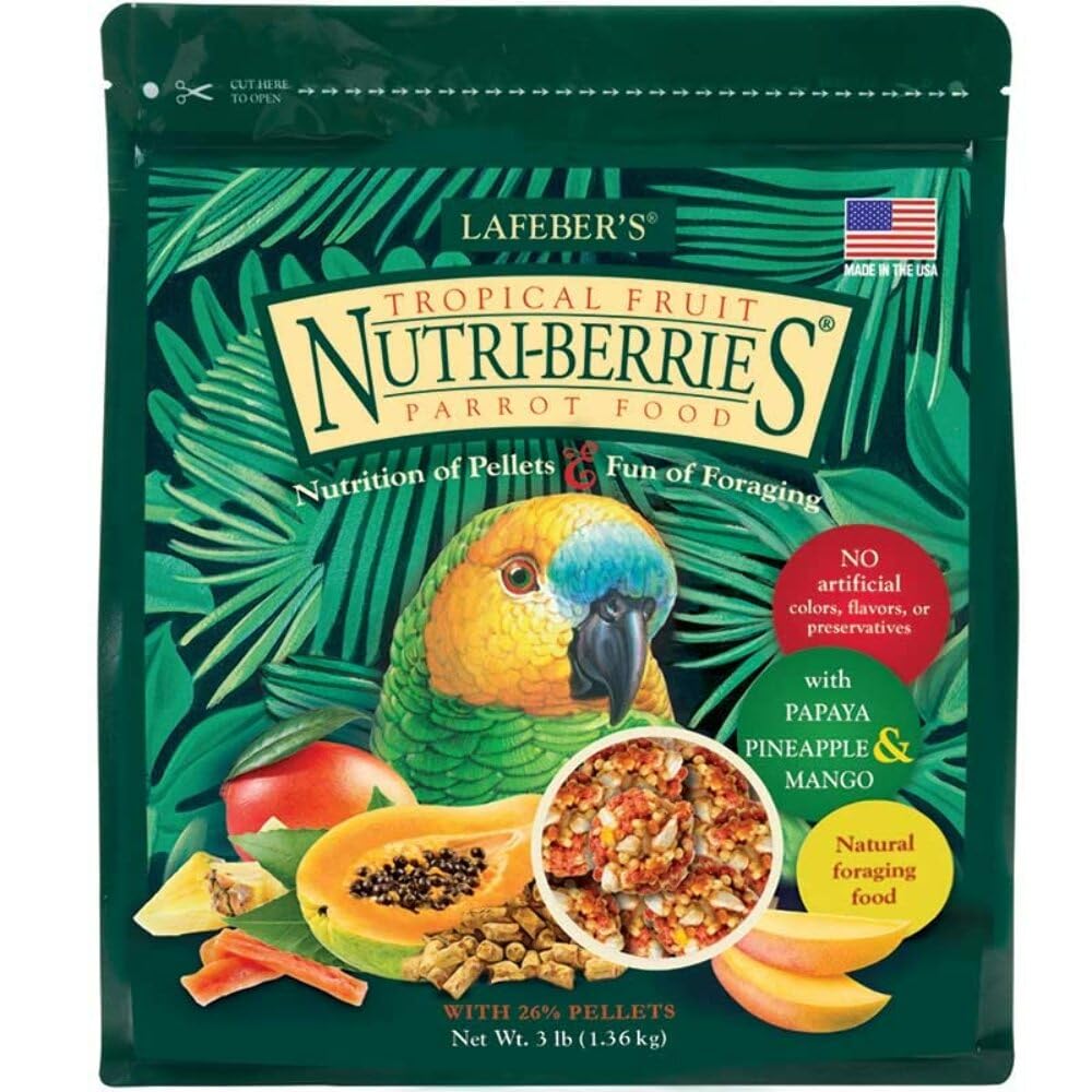 LAFEBERS Tropical Fruit Nutri-Berries Pet Bird Food, Made with Non-GMO and Human-Grade Ingredients, for Parrots, 3 lb