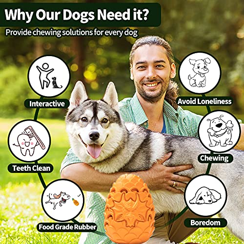 LPHSNR Indestructible Dog Chew Toy for Large Medium Dogs, Durable Rubber Dragon Dinosaur Egg, Orange