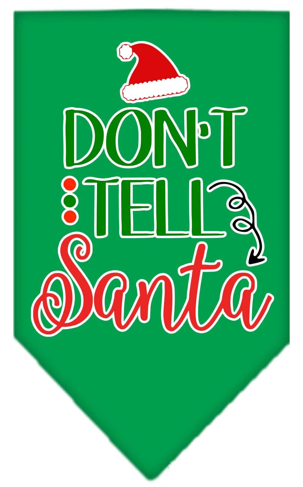 Christmas Pet and Dog Bandana Screen Printed, "Don't Tell Santa" Emerald Green Large