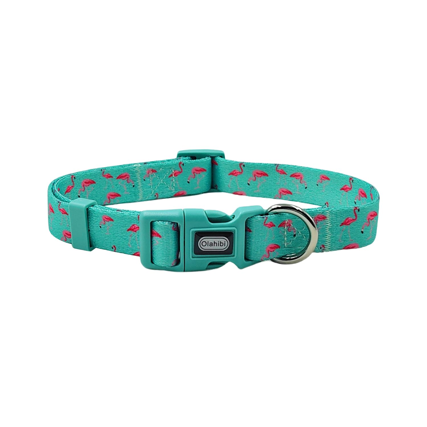 Olahibi Dog Collar Leash Set, Flamingo Pattern, Polyester Material, Adjustable Collar And 5Ft Matching Leash, For Puppy Dogs.(Xs