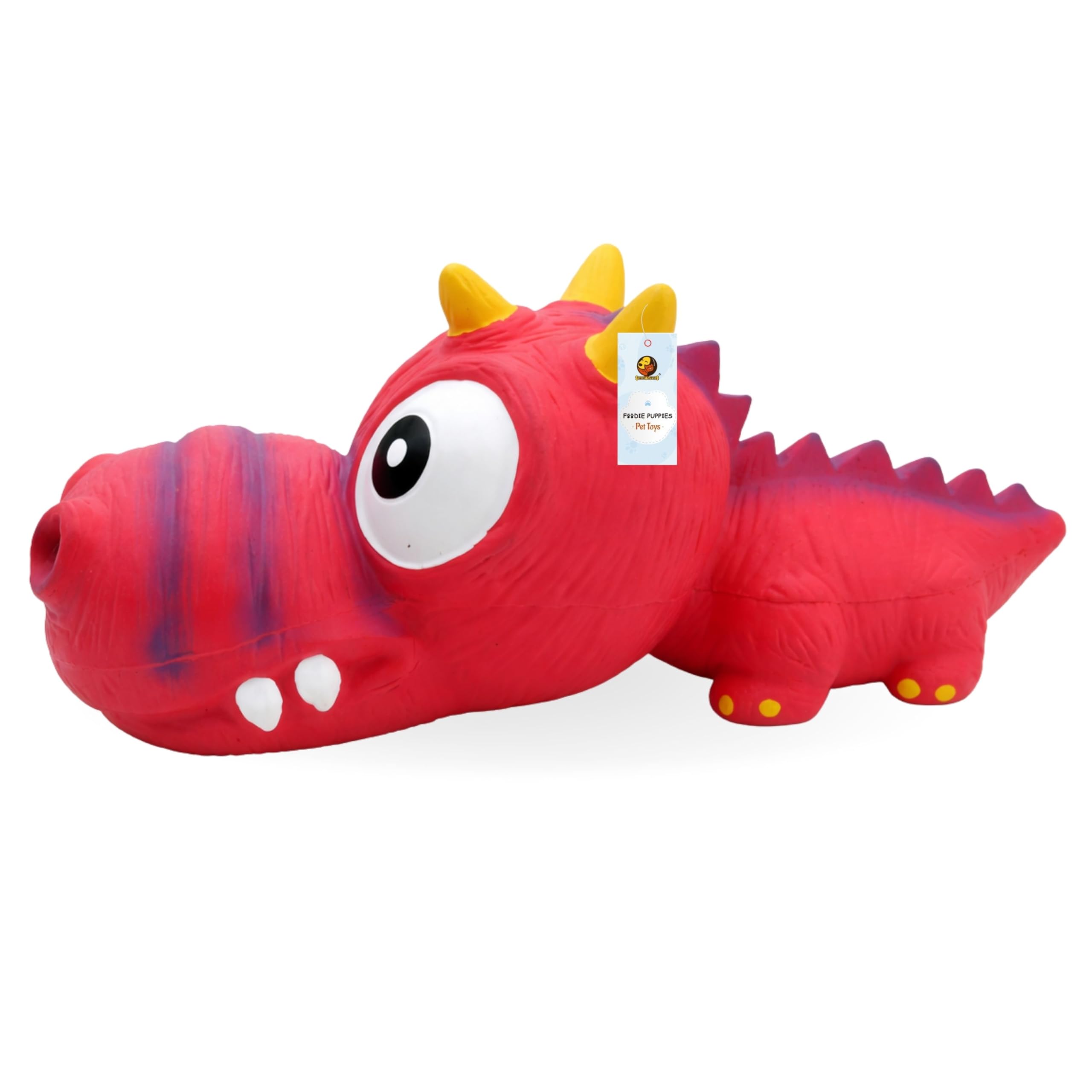 Foodie Puppies Dog Squeaky Chew Latex Rubber Toy  (Red Dino) | For Small Dogs & Puppies | Durable, Soft, Animal Design, Fetch &