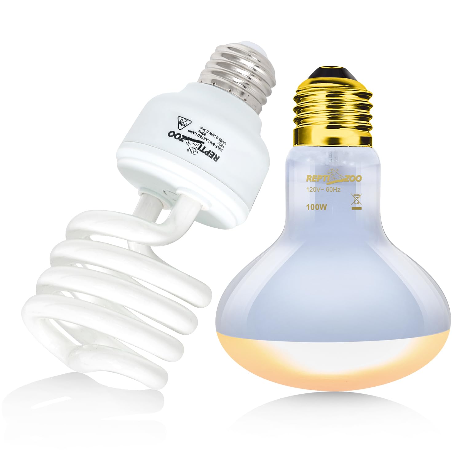 REPTI ZOO Reptile Heat Lamp Combo Pack - 100W UVA Basking Spot Light & 26W UVB Spiral Bulb, White, Model CBL07