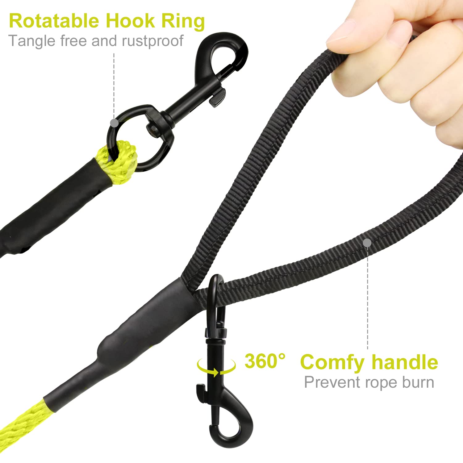 Joytale Long Dog Training Leash, 15 Ft Tie Out Rope Check Cord Dogs Leashes With Padded Handle, Reflective Recall Lead For Puppy And Small Dogs, Yellow