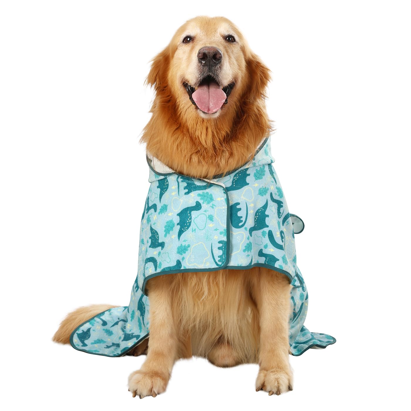 Hde Dog Bathrobe Super Absorbent Quick Drying Towel With Hood For All Dog Breeds Sizes S-Xxl - Dinosaurs - L