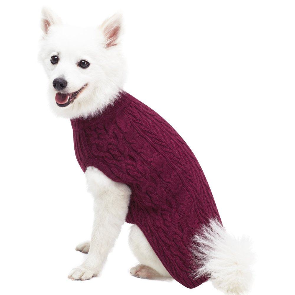 Blueberry Pet Classic Dog Sweater Wool Blend Cable Knit Pullover Crewneck Winter Clothes In Burgundy, Back Length 22'', Large Wa