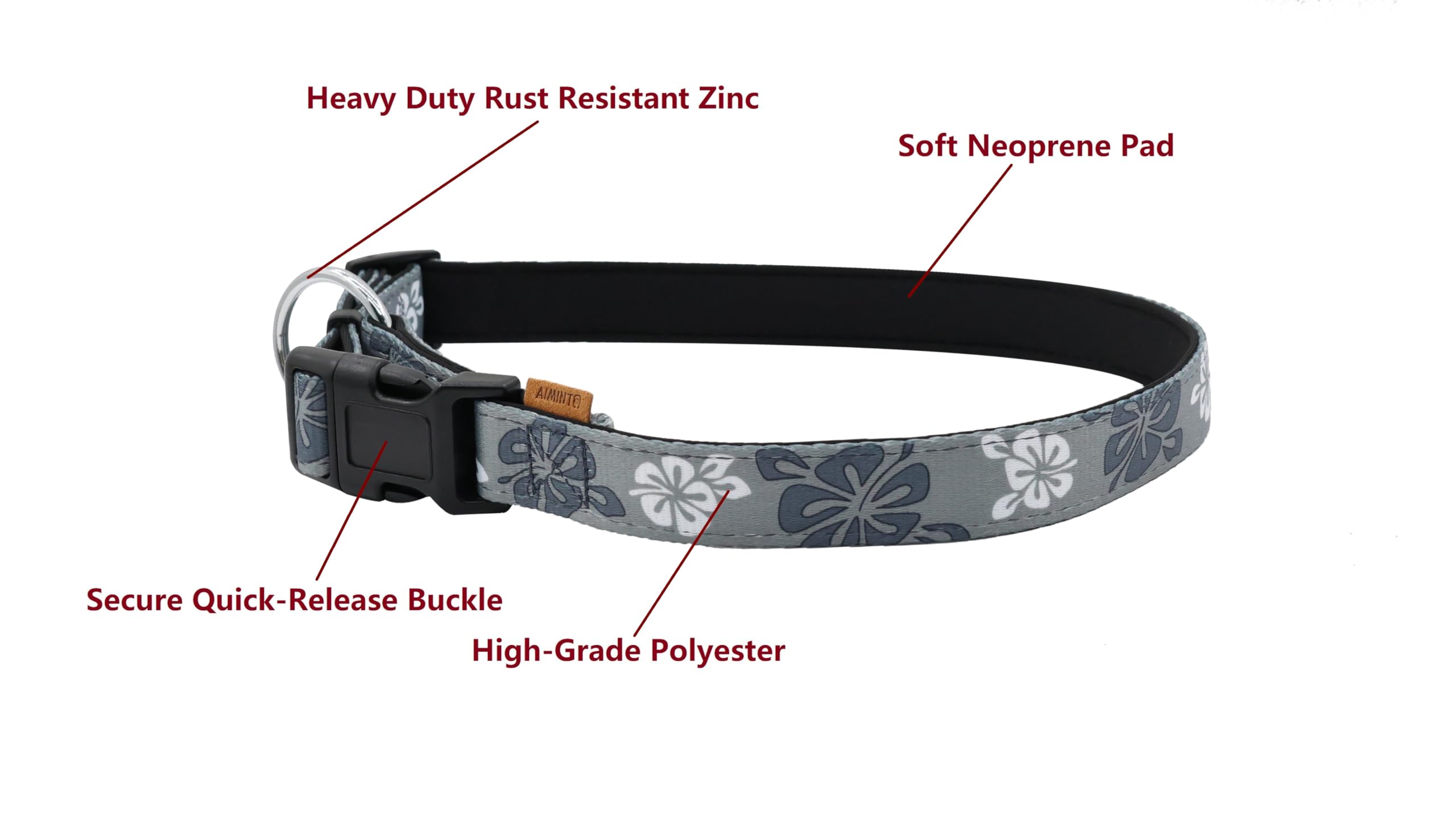Aiminto Dog Collar, Cute Floral Pattern, Neoprene Padded And Adjustable Collar With Quick Release Buckle, Reinforced Structure (