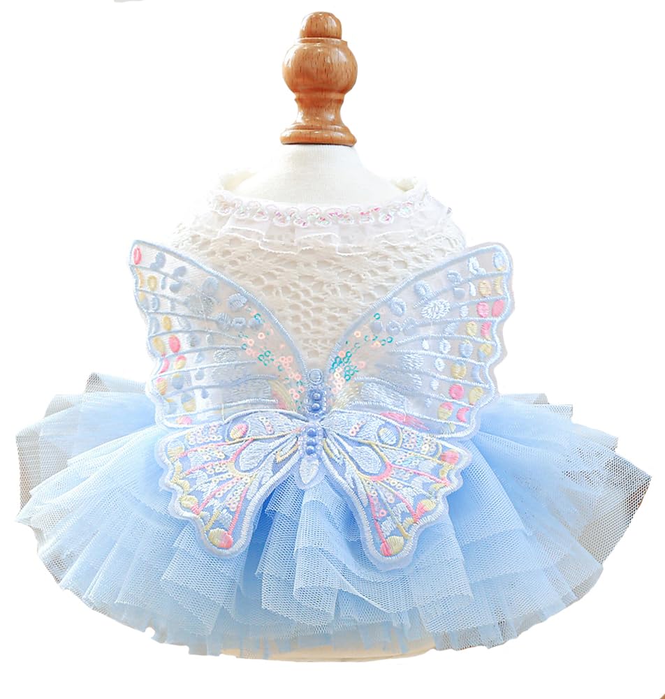Marupet Fashion Sweet Puppy Dog Blingbling Princess Skirt Pet Dog Lace Cake Camisole Tutu Dress B-Light Blue S