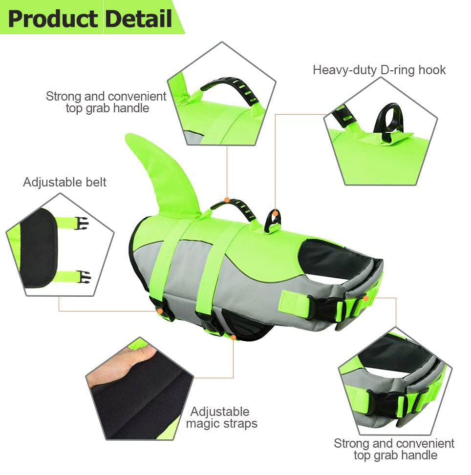 Dog Shark Life Jacket, Dog Life Vest For Swimming Adjustable Pet Life Preserver With Rescue Handle X-Large