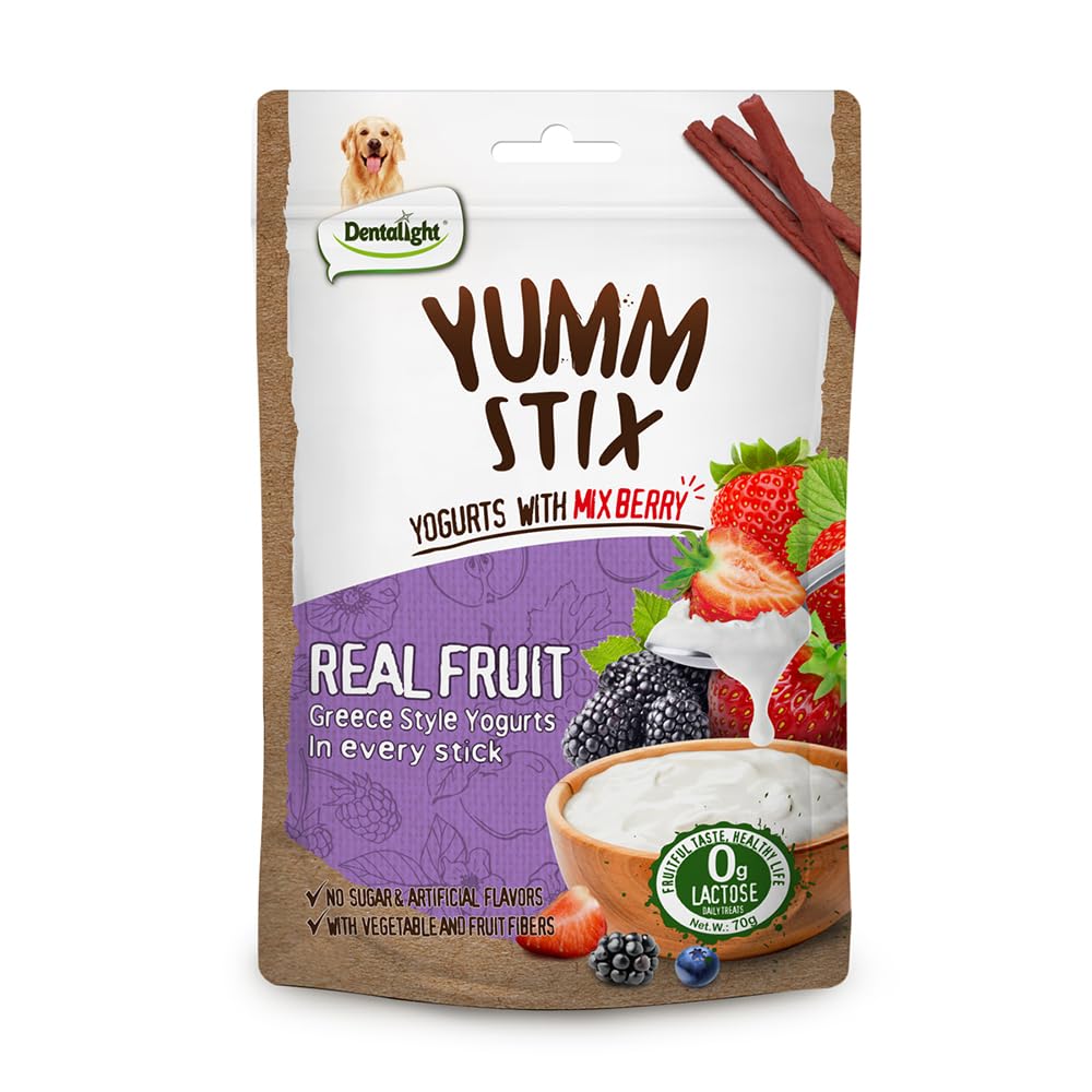 Dentalight - Yumm Stix Tuna Yogurts Stick Dog Treat Training Snack 70g, (70g, Mix Berry)