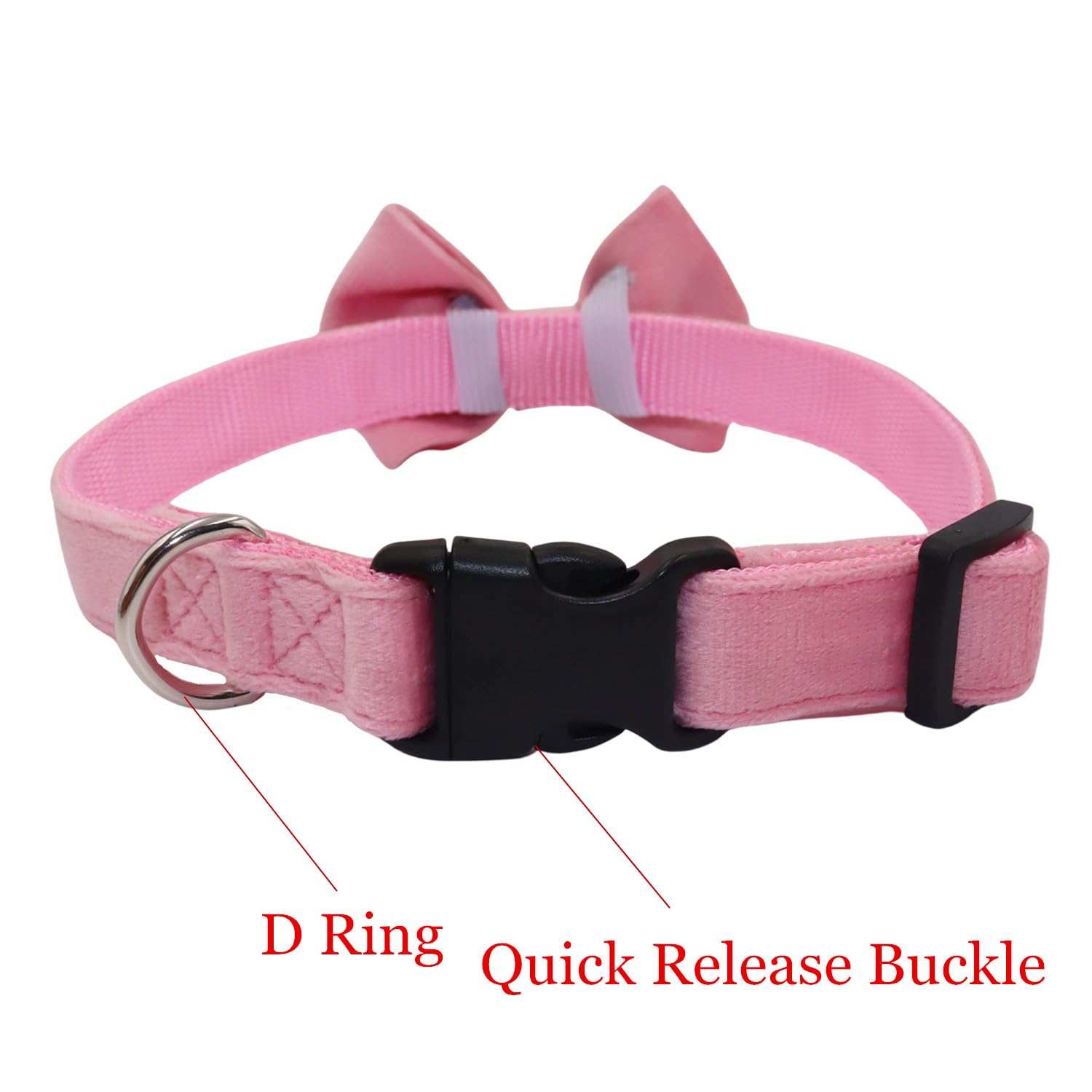 Wdpaws Dog Collar With Bowtie Soft Velvet Material With Quick Release Buckle For Medium Dogs (Pink, M)